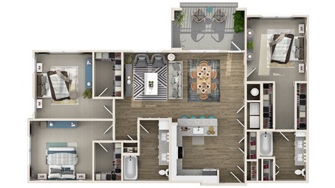 a floor plan of a 3 bedroom apartment
